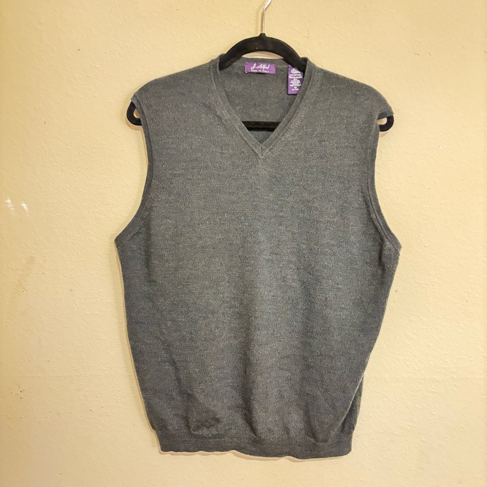Vintage John Ashford Lambswool Knit Sweater Vest Green Size M Made in Italy